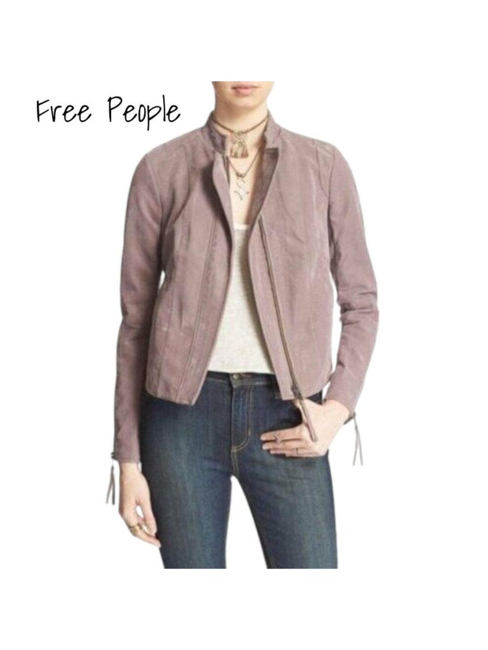Free People Motorcycle Jacket Vegan Moto faux leather Size 10 Dusk New With Tag